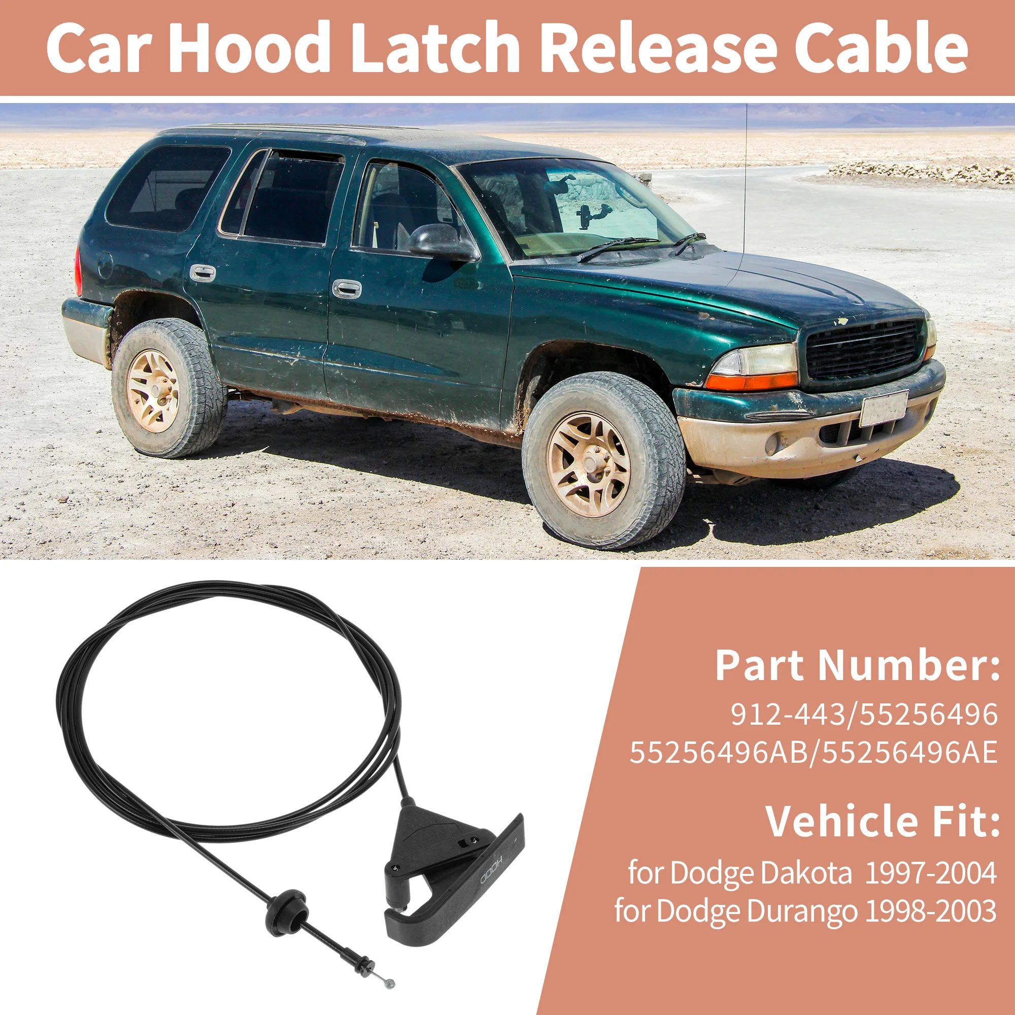 UXCELL For Dodge Dakota Durango 1997-2004 Front Hood Latch Release Cable No.55256496