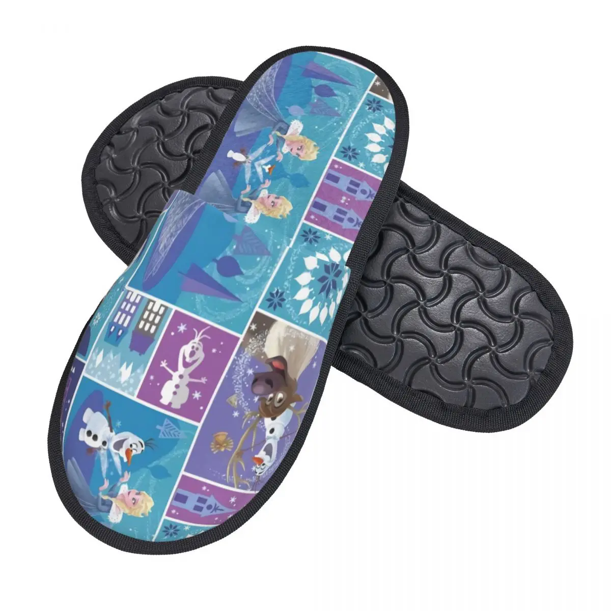 Custom Frozen House Slippers Women Comfy Memory Foam Olaf Elsa Anna Collage Slip On Spa Slipper Shoes