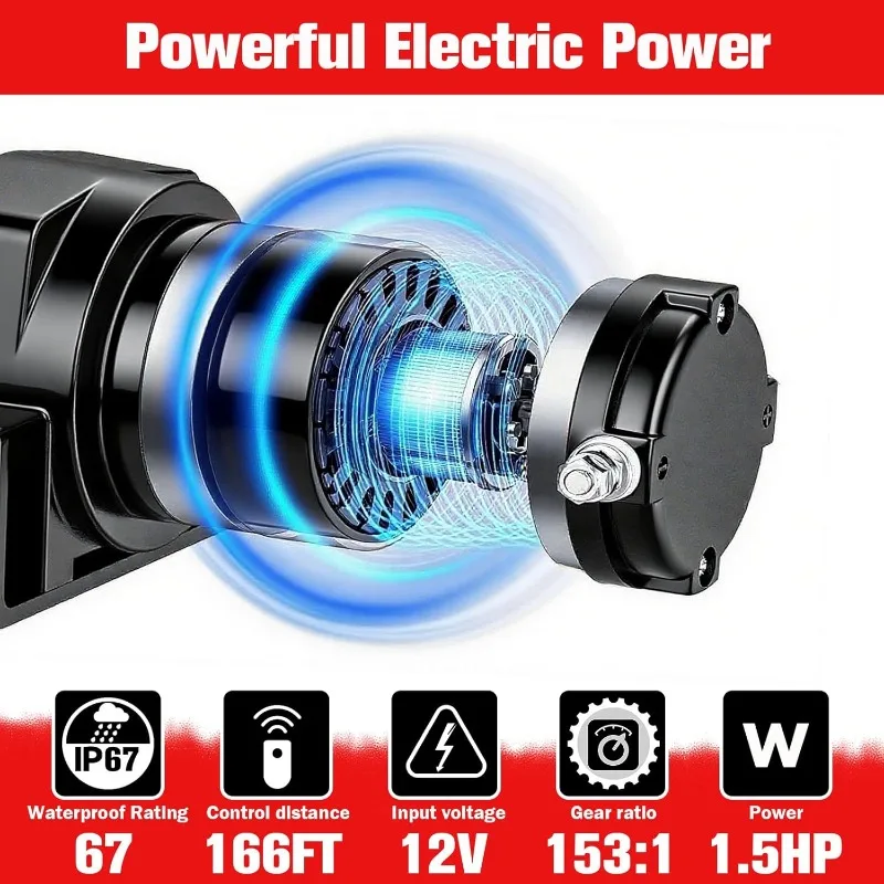 ونش ATV بوزن 3500 رطل مع حبل صناعي أحمر - ونش كهربائي IP68 مقاوم للماء 12 فولت لسحب مقطورة القارب