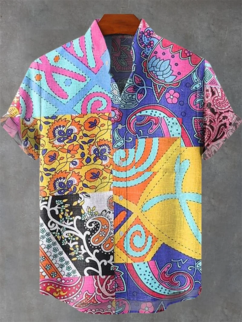Summer Art Deep Sea Octopus Monster Linen Pattern Men's Short Sleeve Shirt Comfortable Casual Shirt Button Top