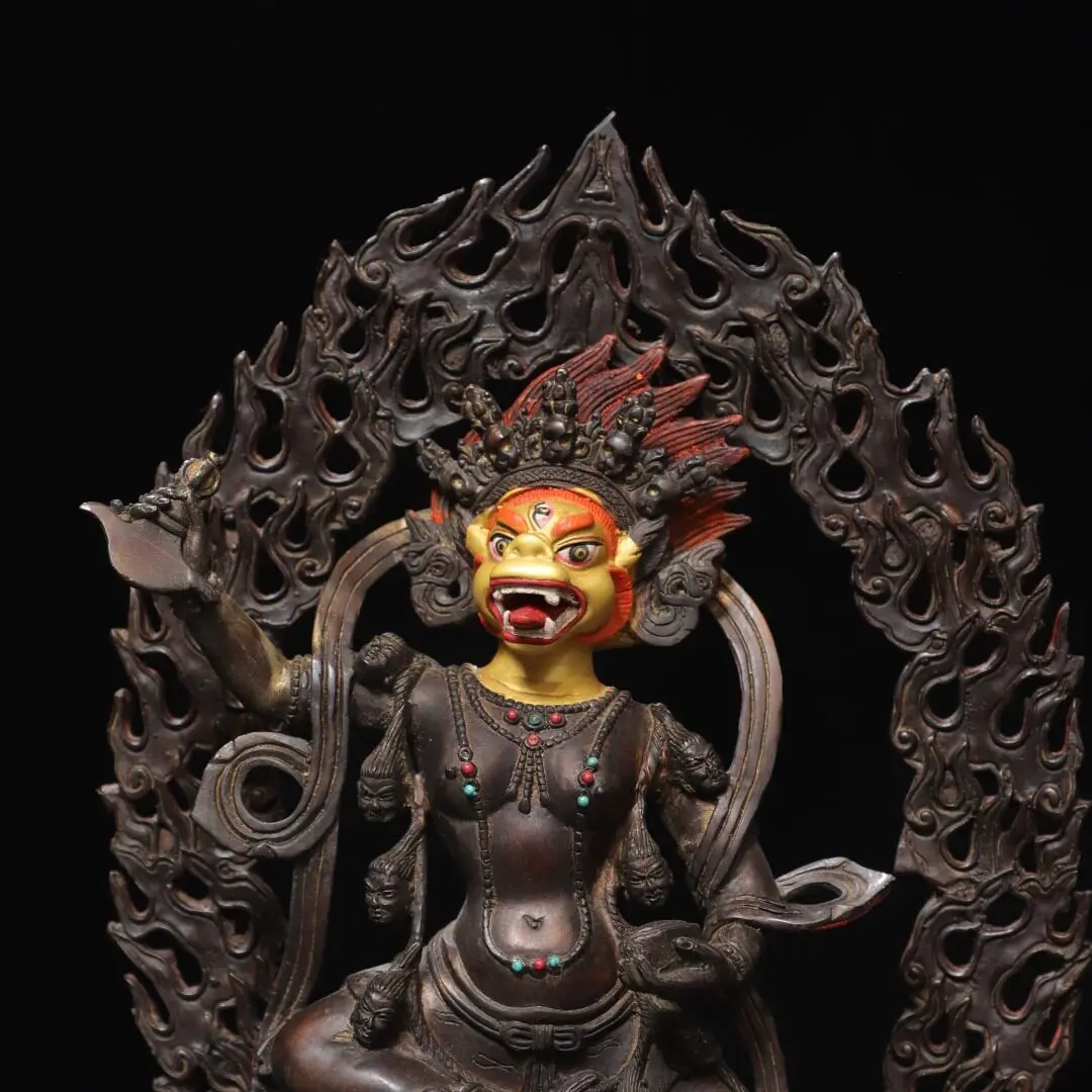 Brass Gold Gilt Tibetan Simhamukha Lion Face Dakini Statue Home Altar Vintage Decor