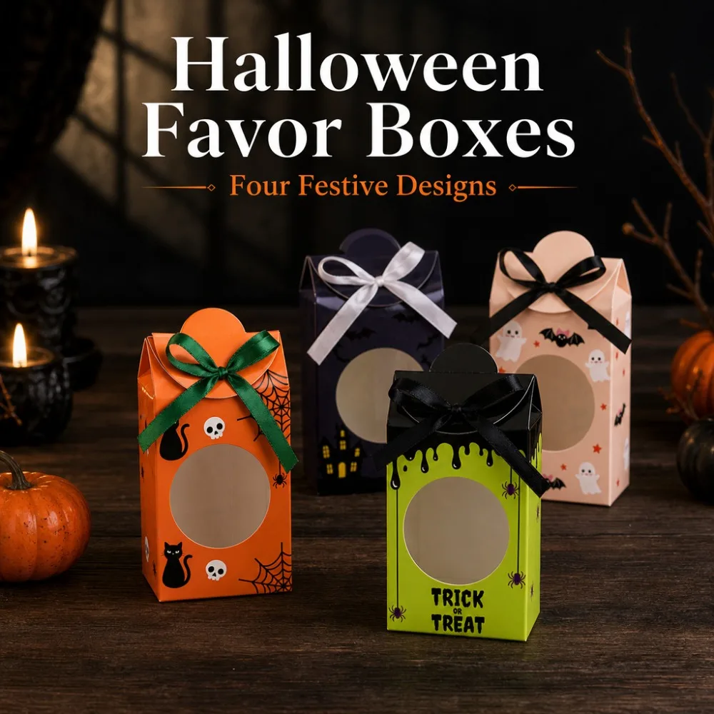 50-100 Pcs Halloween Ghost Bat Cat Skull Print Gift Boxes