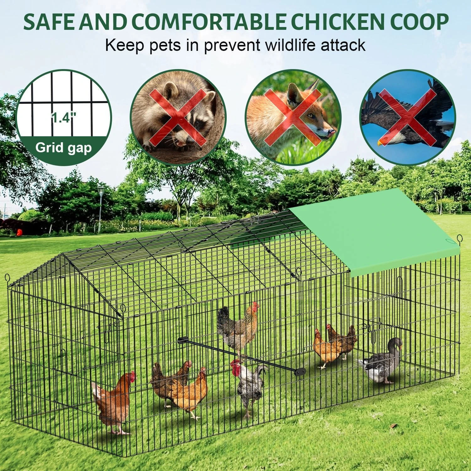 

Amazon 71 Inch Breeding Cage with Rainproof Cloth Foldable Chicken Duck Rabbit Cage Metal Poultry Enclosure Chicken Coop Rabbit