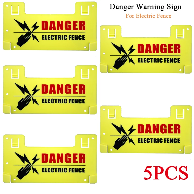 5PCS Electric Fence Yellow Big Warning Signs Plastic Electric Fence Safe Sign Caution Warning Sign for Farm Animals Danger Board