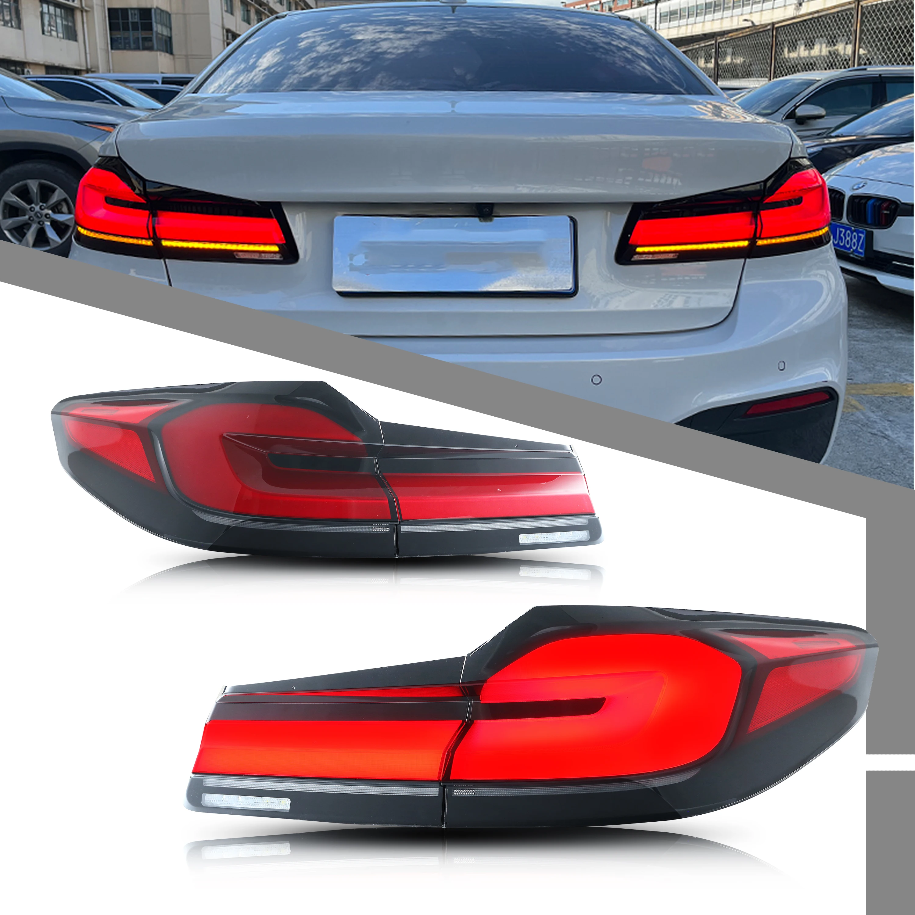 

LED LCI Tail Lights for BMW G30 5-Series F90 M5 2017-2020 Sedan Sequential Turn Signal E-Mark Rear Lamps Assembly [Not Fit G31]
