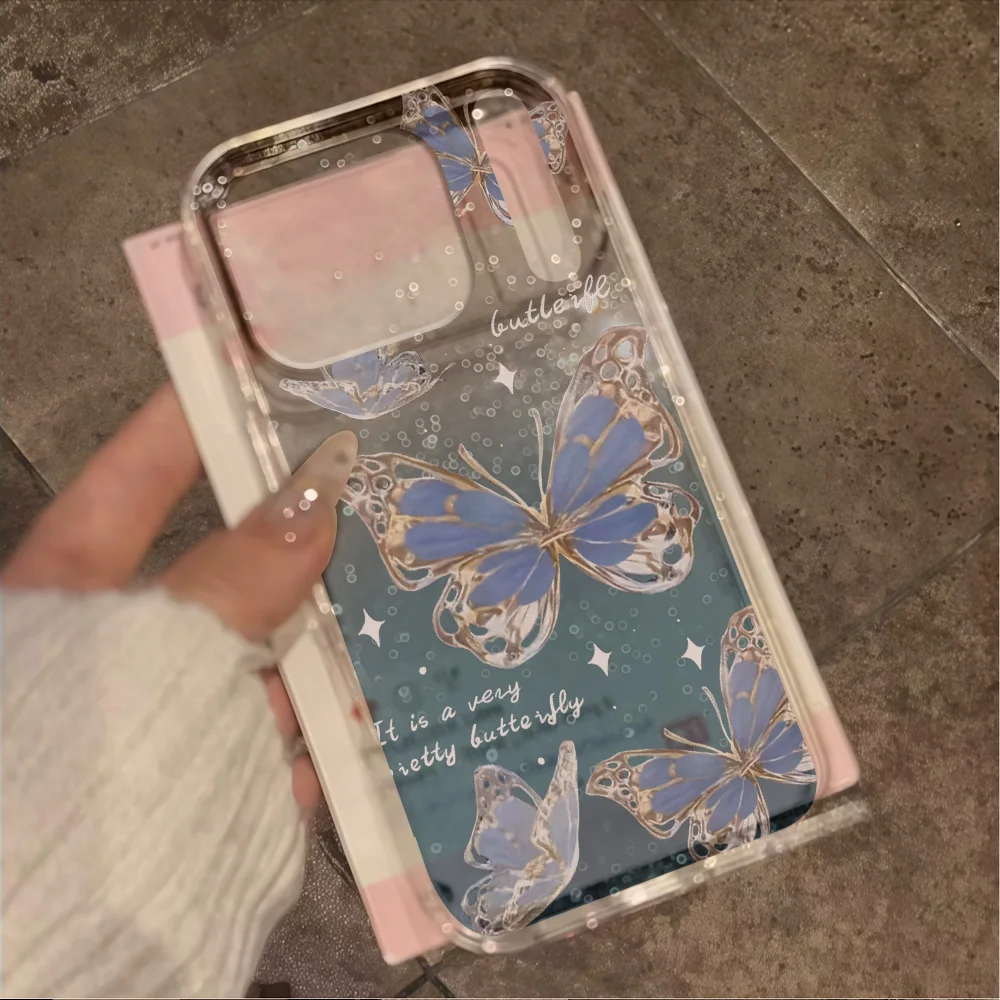 Luxury Blue Butterfly Clear Glitter Phone Case For iPhone 17 13 16 15 11 12 14 Pro Max  XR 17 Air 16e Case Soft Shockproof Cover view 5