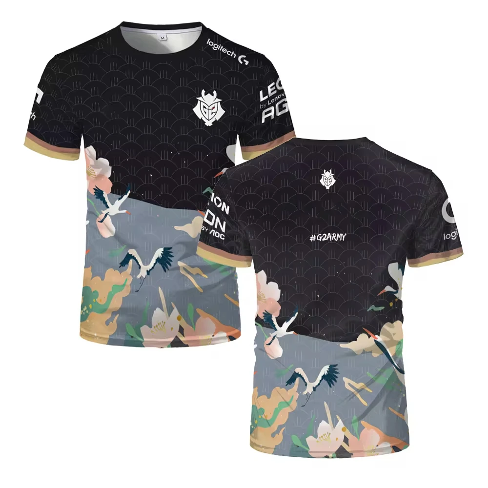 

Новинка 2024, летняя футболка для киберспорта, Спортивная форма национальной команды G2, футболка с 3D принтом, дышащие спортивные футболки большого размера с круглым вырезом