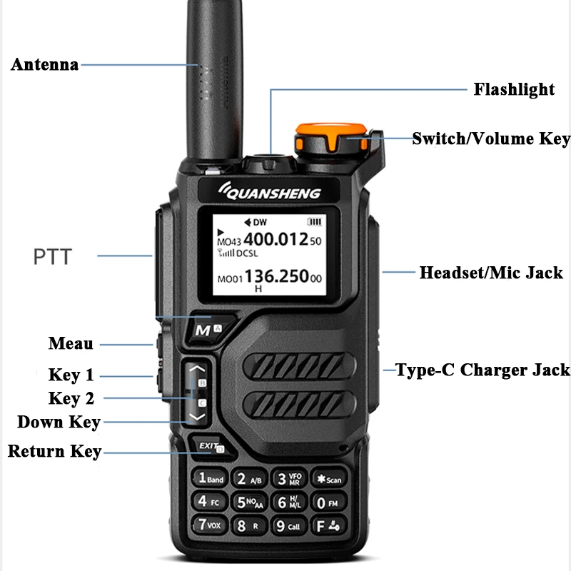 Quansheng UVK5 Walkie Talkie 50-600 MHz Full Band Type C Charger AM DTMF Scrambler NOAA UVK6 K58 UV-5R Plus FM Ham Two Way Radio