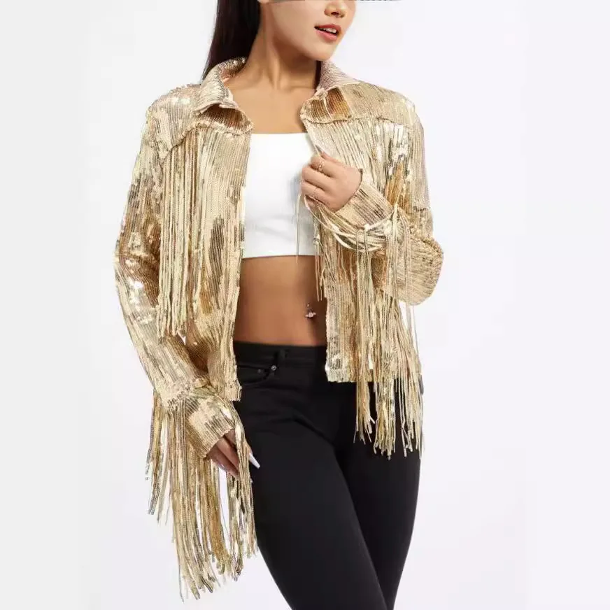Women's 2025 Sequined Fringed Jacket Beaded Top Europe and America