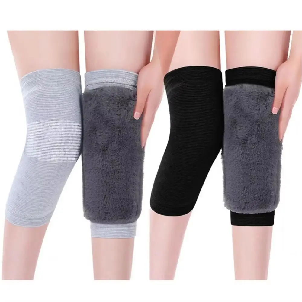 

1 Pair Winter Autumn Faux Rabbit Hair Knee Pad Wind Protection Old People Plush Knee Warmer Grey/Black Support