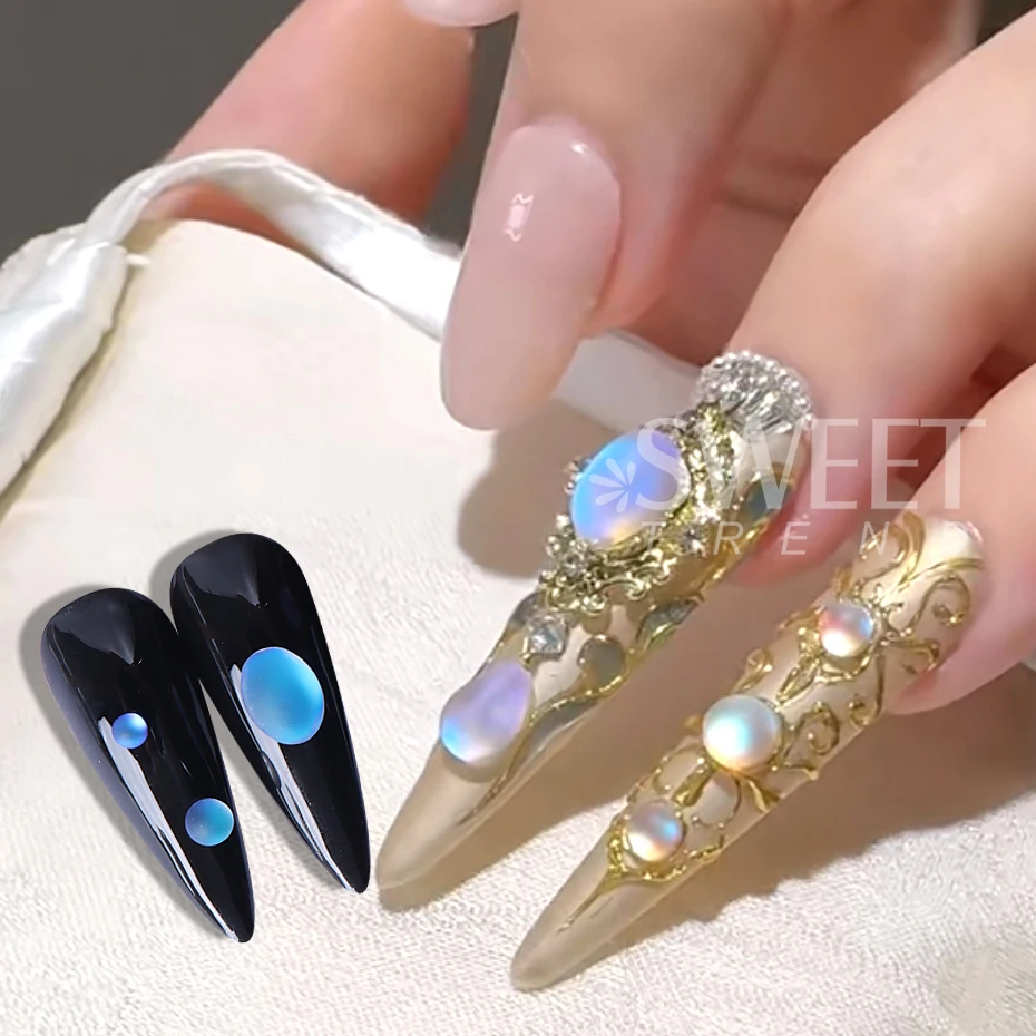 50 pçs misturado azul lágrimas olho de gato encantos do prego azul fosco fundo transparente gota de água vidro diamante prego strass manicure decoração