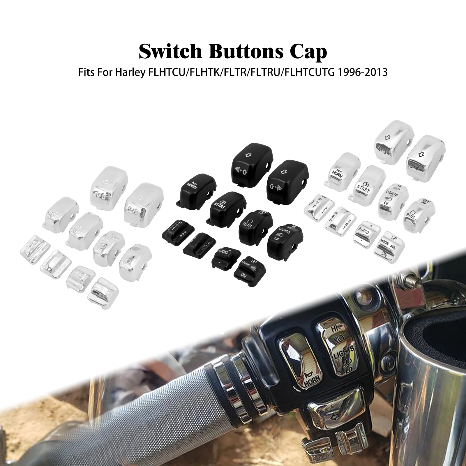 

10XMotorcycle Switch Buttons Caps For Harley Touring Street Electra Glide FLHTK FLTRU 96-13 Hand Control Button Extension Covers