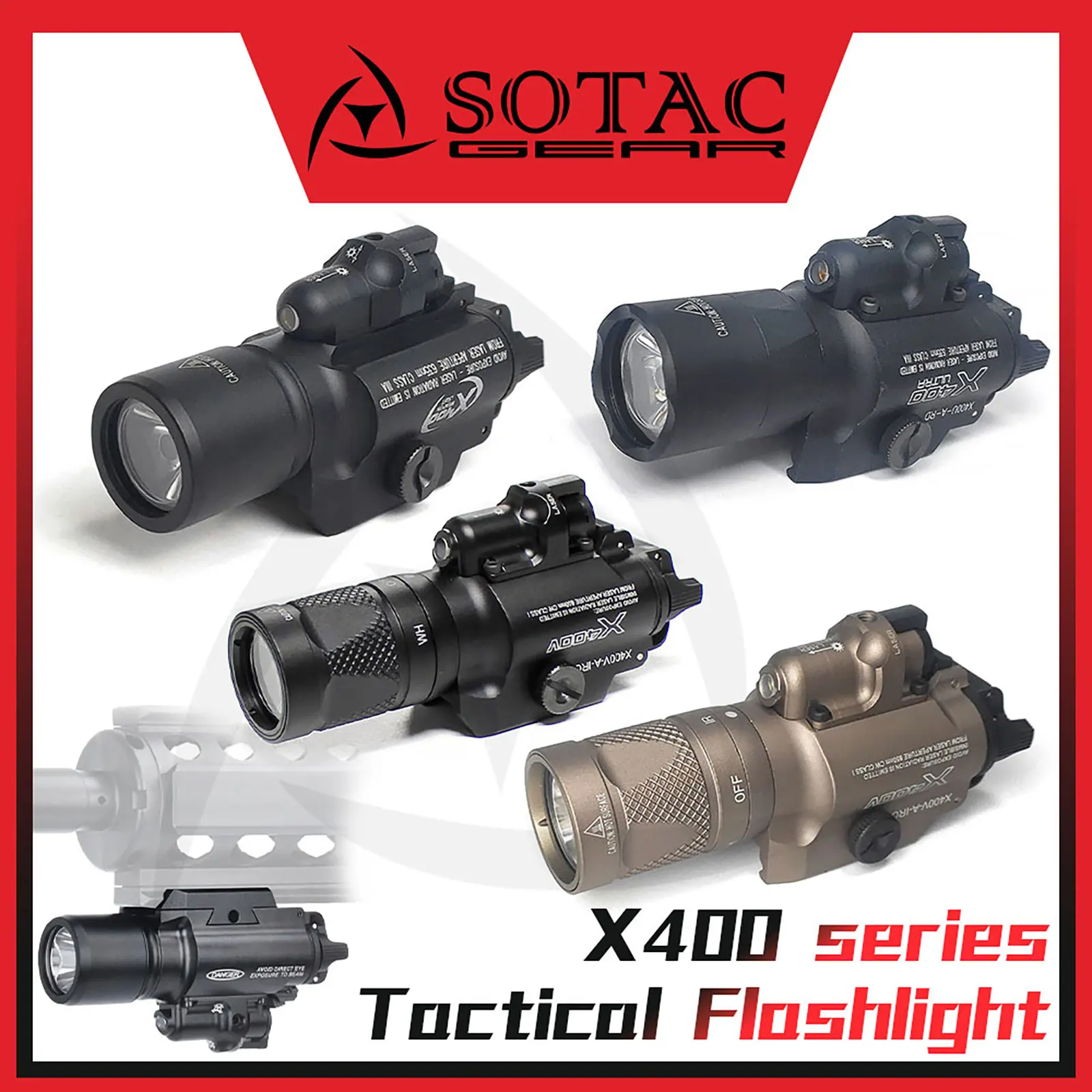 

SOTAC GEAR Metal X400 X400U X400V IR Scout Light LED и красный лазерный фонарь для оружия, тактический фонарик, подходит для планки Пикатинни 20 мм