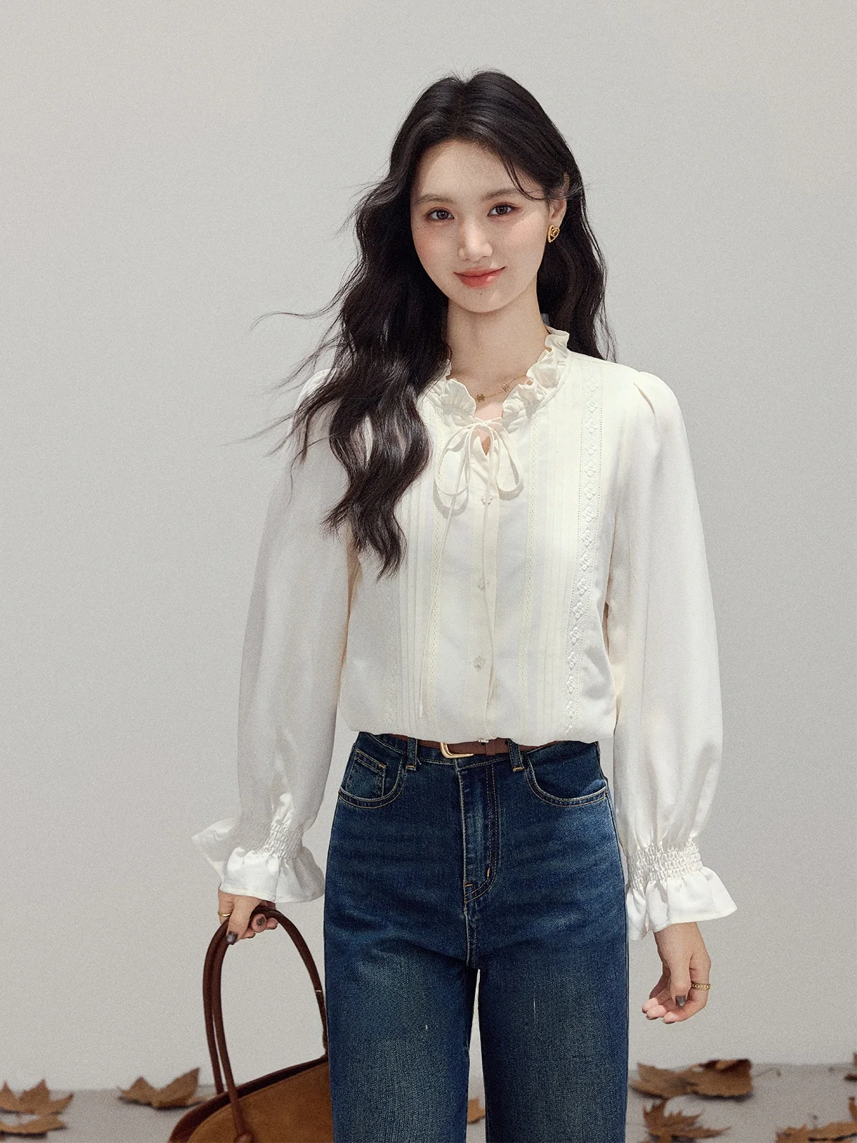 

Осенняя новая женская внутренняя одежда с поясом Long Sve Wood ain V-ne, дышащая, свободная посадка, цветная, для поездок на работу