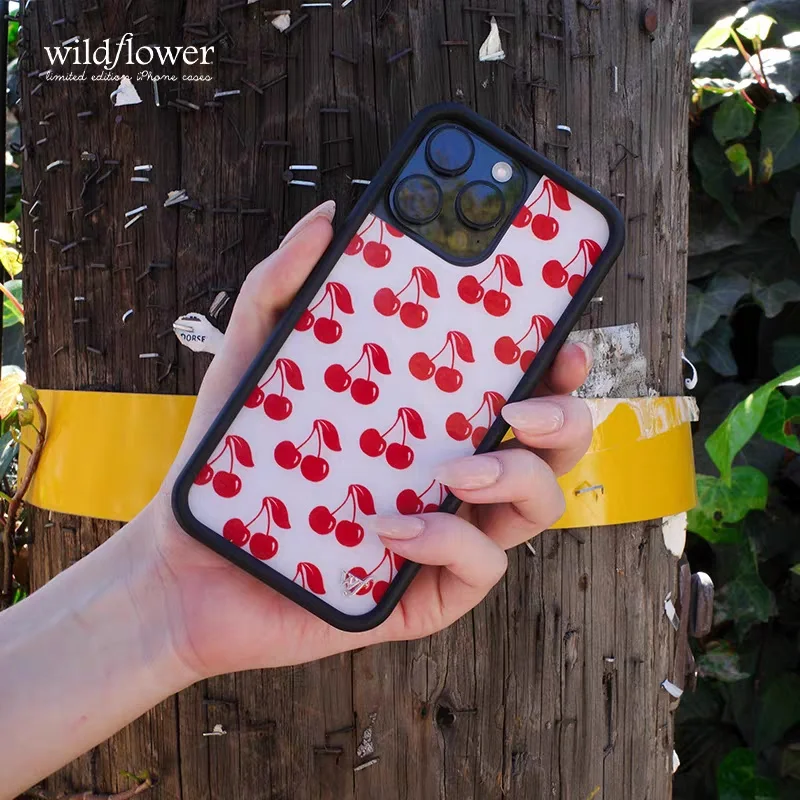 

Wildflower American Cherries Phone Case for iPhone 16 15 14 13 12 Pro Max Plus 16pro 15pro WF Cherry Sweetheart Cover Cases