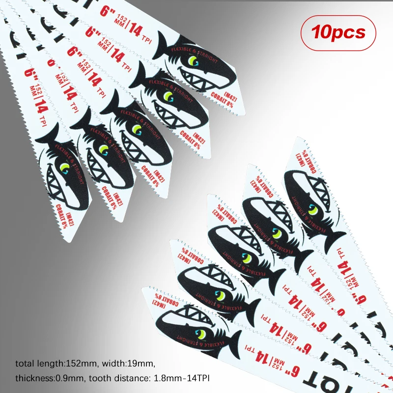 M42 Bi-Metal Reciprocating Saw Blades 10-Piece Set, 6/9/12 Inch Multi-Tpi for Demanding Cuts in Metal, Wood, Pallets & Pvc