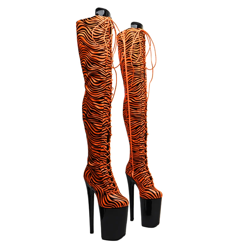 Leecabe  23CM/9inches Zebra PU mix Patent  Trend fashion high Heel platform stripper heel Pole Dance boots