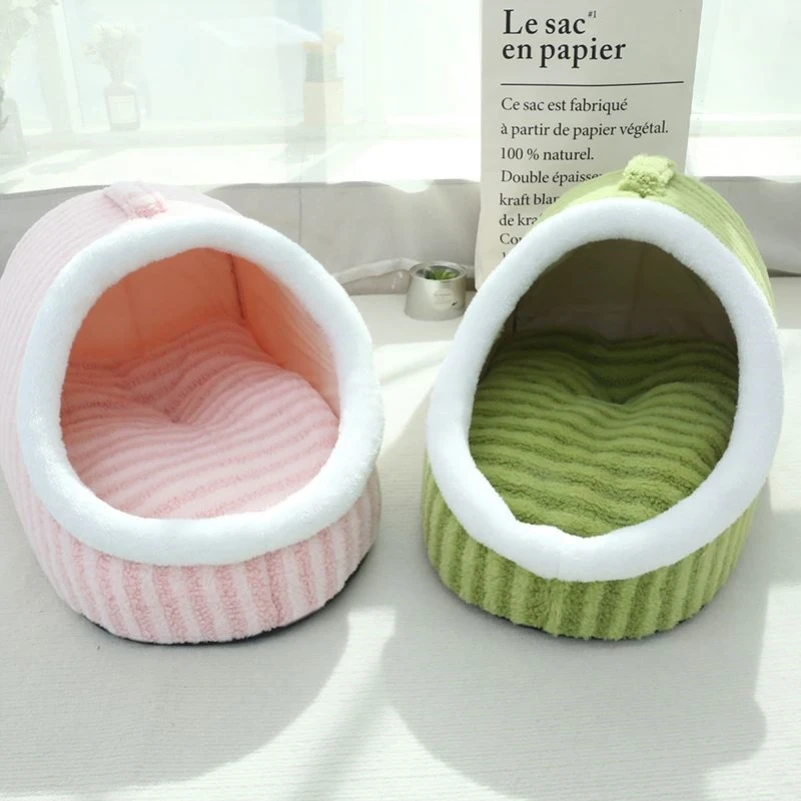 Warm Dog Kennel Bed Cute Cave Shaped Dog Bed Cat Sleep Bag Foldable Washable Pet House for Winter