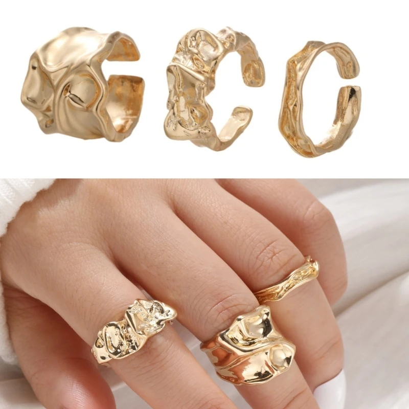 Distinctive 3 Pieces Rings Set with Unconventional Textures Portable Special Gifts for Fashion Enthusiasts Casual Wear