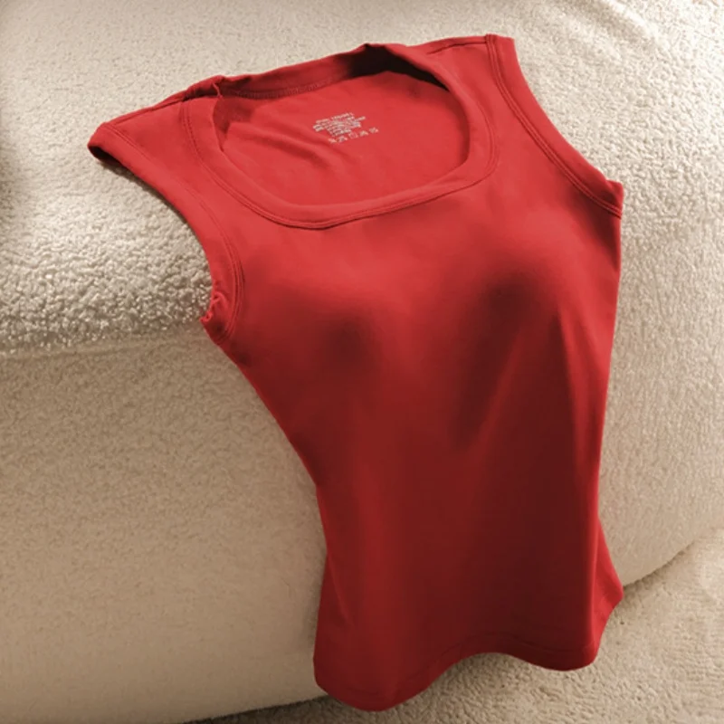 Birdtree, Damen-Tanktop aus Kaschmir-Seidenmischung, mit integrierter BH-Weste, solides ärmelloses Herbst-Shirt, feminine Tank-TopsT5N218JF