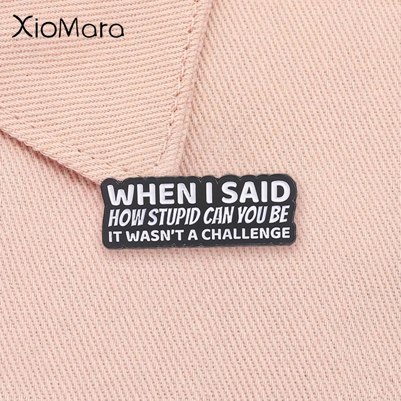 Funny Sarcasm Quote Badge When I Said How Stupid Can You Be It Wasn't A Challenge Humorous Text Pin Jewelry Gift for Friends