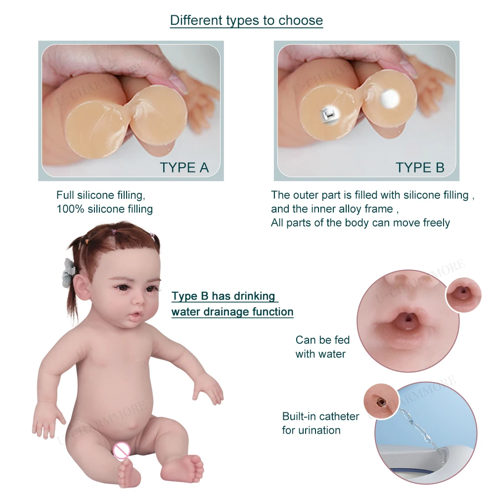 U-charmmore  47cm 2.8kg Full Body Silicone Reborn Baby Doll Bebe Reborn Silicona Realistic Girl Dolls for Children Toys Gift