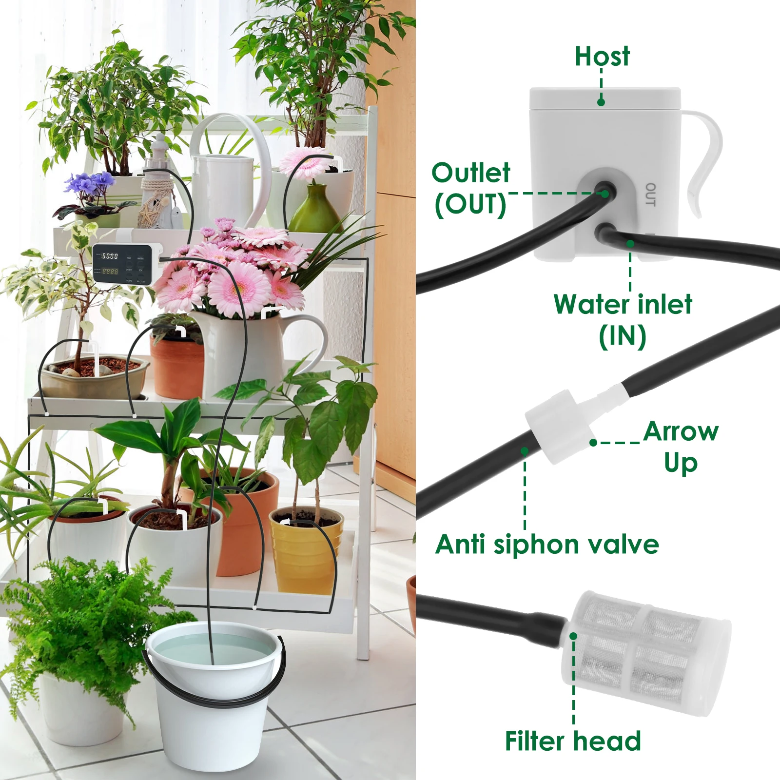 Automatic Plant Water Indoor, 15 Potted Plants Self Watering System Automatic Drip Irrigation Kit Plant Watering Devices