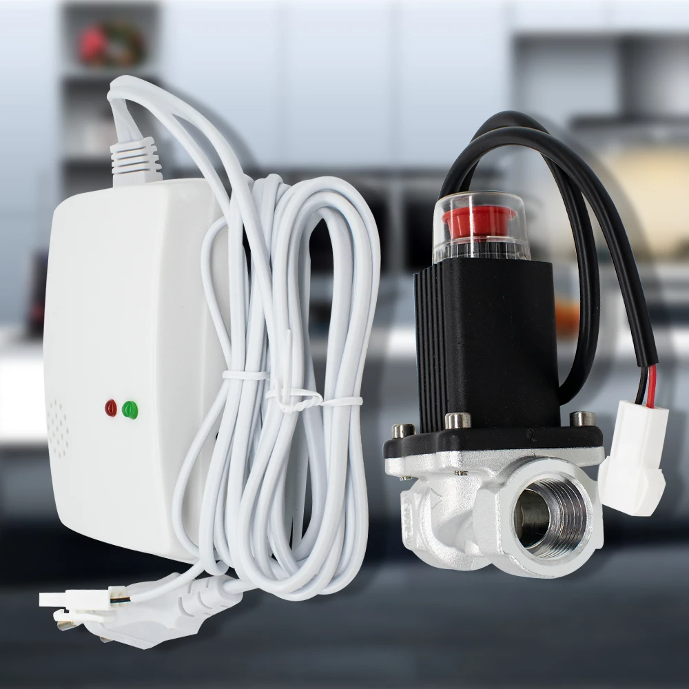 

Утечка горючего газа с электромагнитным клапаном DN15, датчик сигнализации природного/сжиженного газа, вилка европейского стандарта, автономное автоматическое отключение