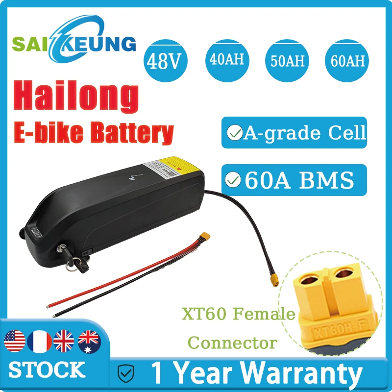 

Hailong Electric Bicycle Batteria 48v30ah Downtube 36V52 72v 20 24 40 45 50 60AH 5pins 18650 Ebike Battery for Bafang 250W-2000W