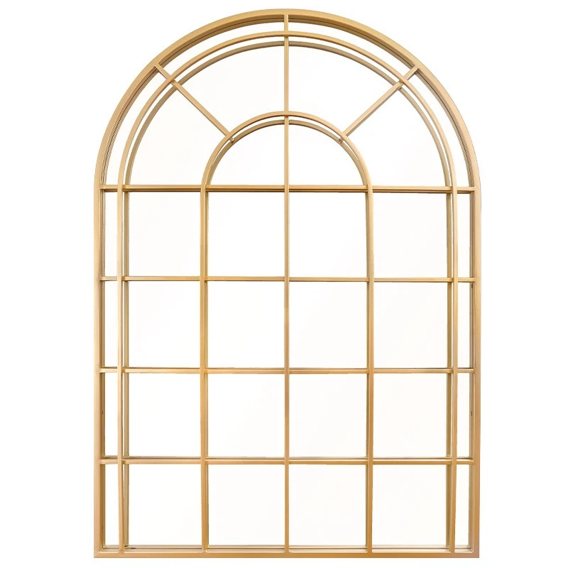 European creative light luxury mirror wrought iron arc retro fake window decorative mirror living room entrance background wall