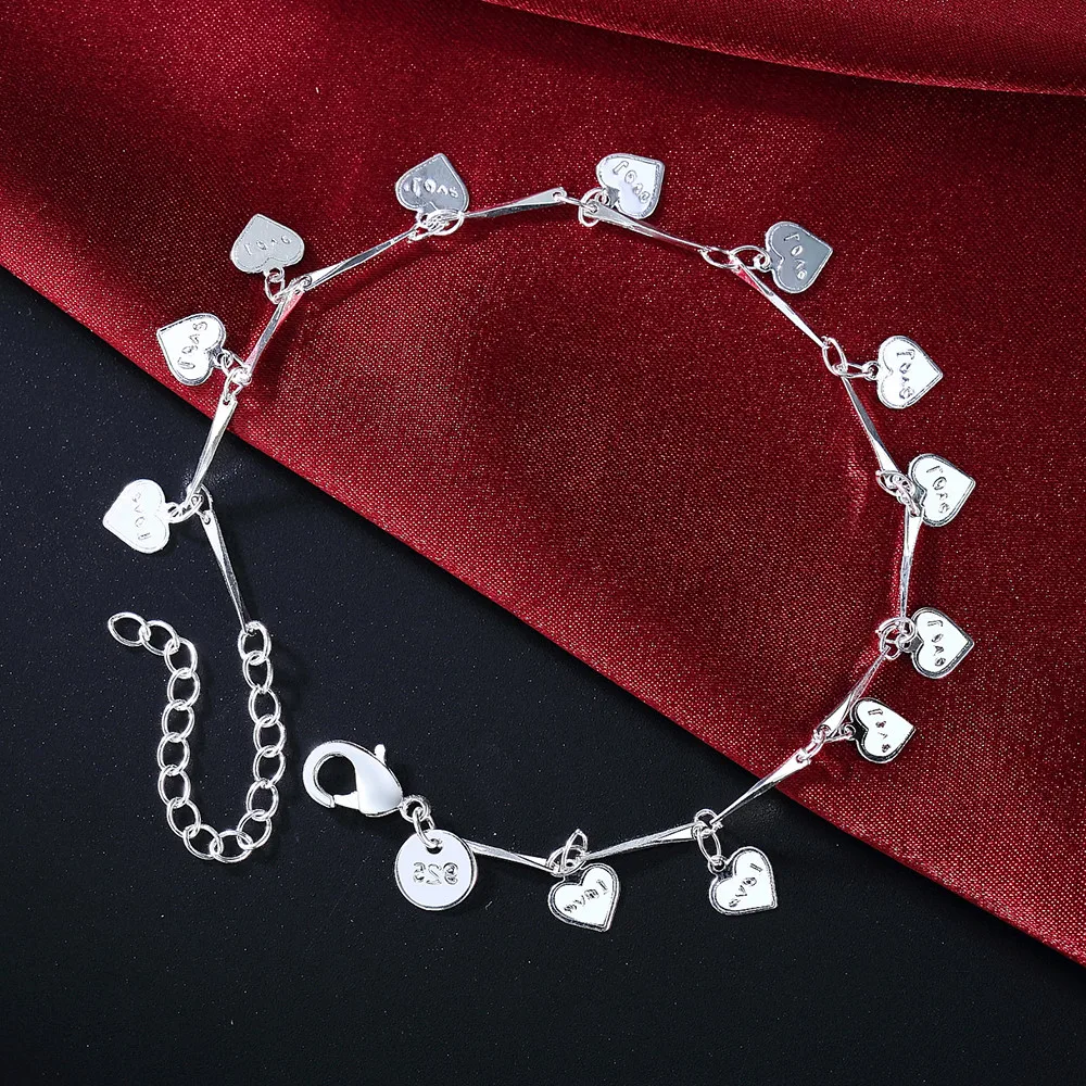 

Подарочный браслет из стерлингового серебра 925 пробы, 8 дюймов, браслет в форме сердца для женщин, модные свадебные украшения для пары, оптовая продажа ювелирных изделий