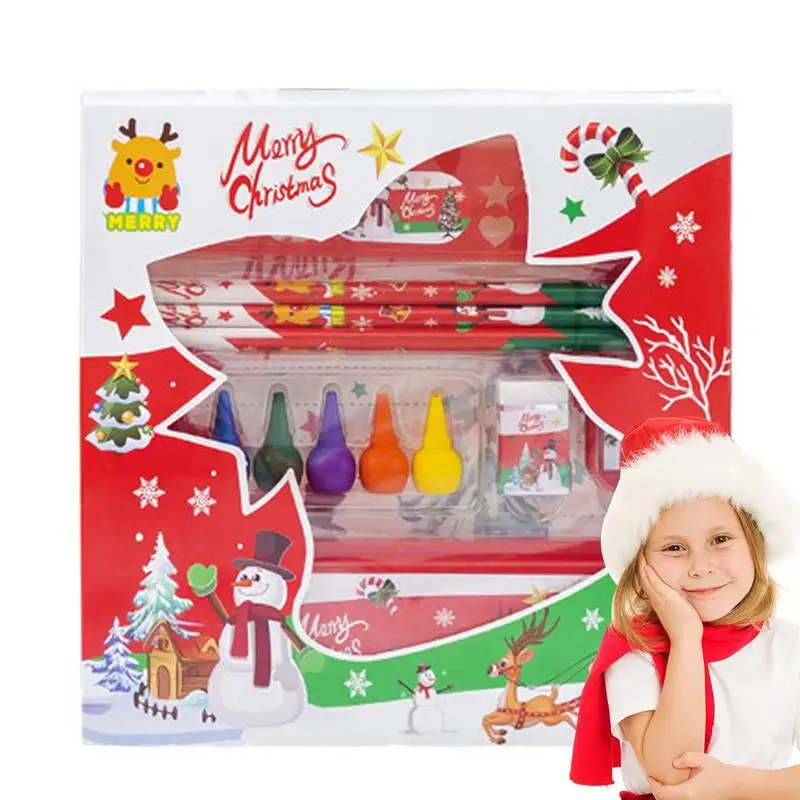 أطفال القرطاسية مجموعة الطلاب عيد الميلاد تحت عنوان القرطاسية ممحاة مبراة مقلمة أقلام المعداد طائرة الشطرنج هدية مربع