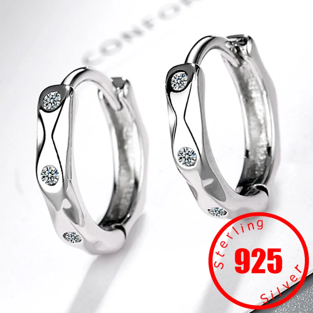 Simple Style Women Men Unisex Hoop Earring for Ear Decoration Ornament Fine Stamp 925 Sterling Silver Clear Cubic Zircon Paved