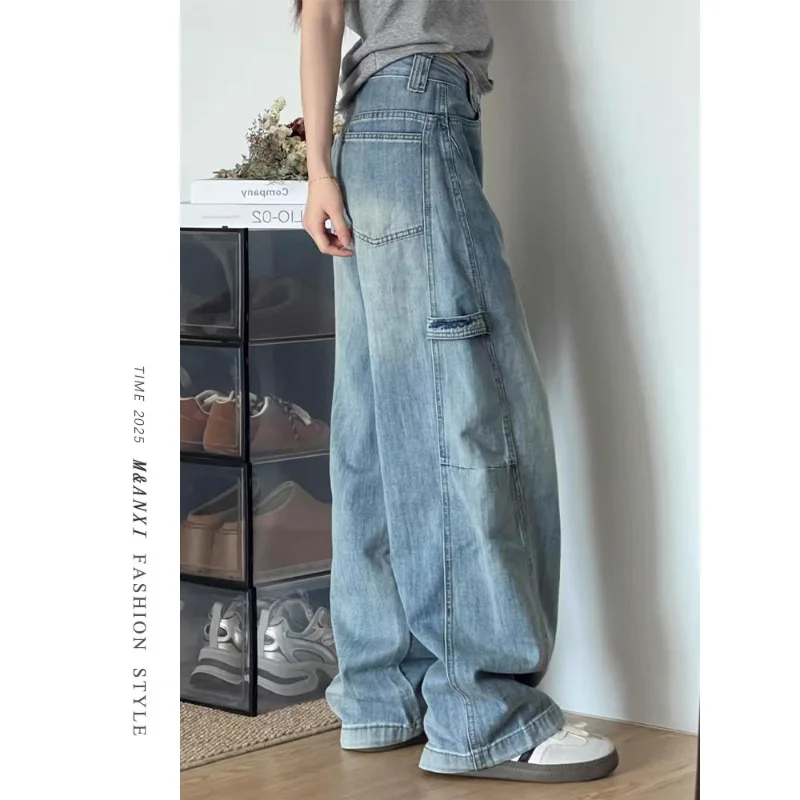 

Light Blue Scimitar Jeans Women's 2026 New High Waist Slim Design High Street Workwear Wide Leg Pants