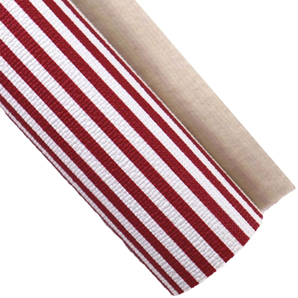 Mini Roll 30x134cm Red White Stripe Textured Faux Synthetic Leather Fabric For HandBag Craft DIY Sewing Decoration HM024