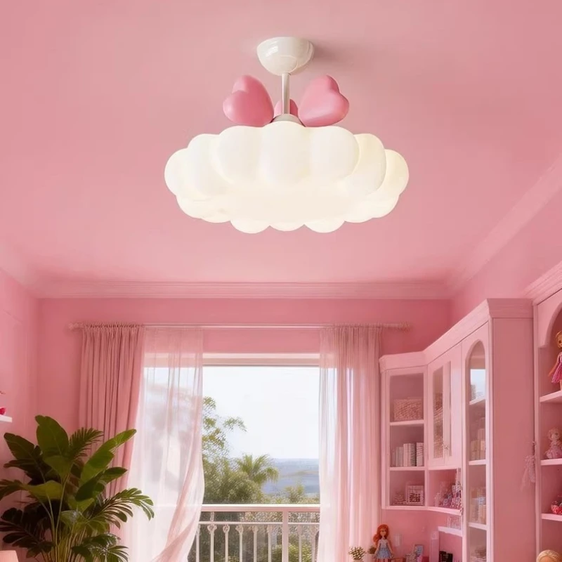 Pink Cream Bow Iron Ceiling Light Girls and Children's Rooms Living Room Warm and Romantic Luxury Home Decoration Fixtures LED