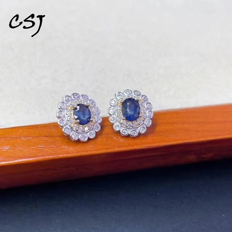 Elegant Natural Sapphire Earrings Sterling 925 Silver Gemstone 3*4mm for Women Party Birthday Wedding Trendy  Jewelry Gift