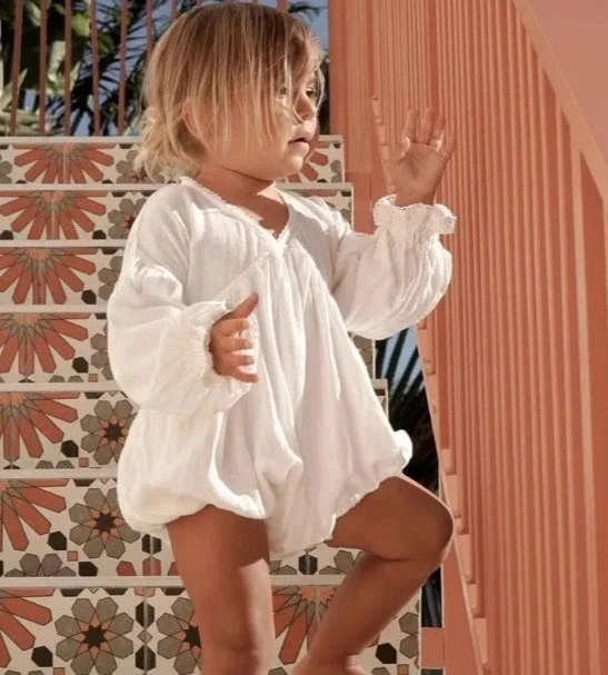 Baby Rompers Baby Clothes Nordic Baby Spring and Autumn Cotton and Linen Hollow Out Backless V-neck Lace Jumpsuit