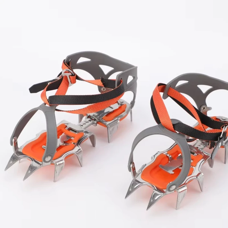 Durable High Quality 12 Teeth Anti-Slip Stainless Steel Ice Claws Survival Climbing Cleats for Men's Winter Snow Hiking