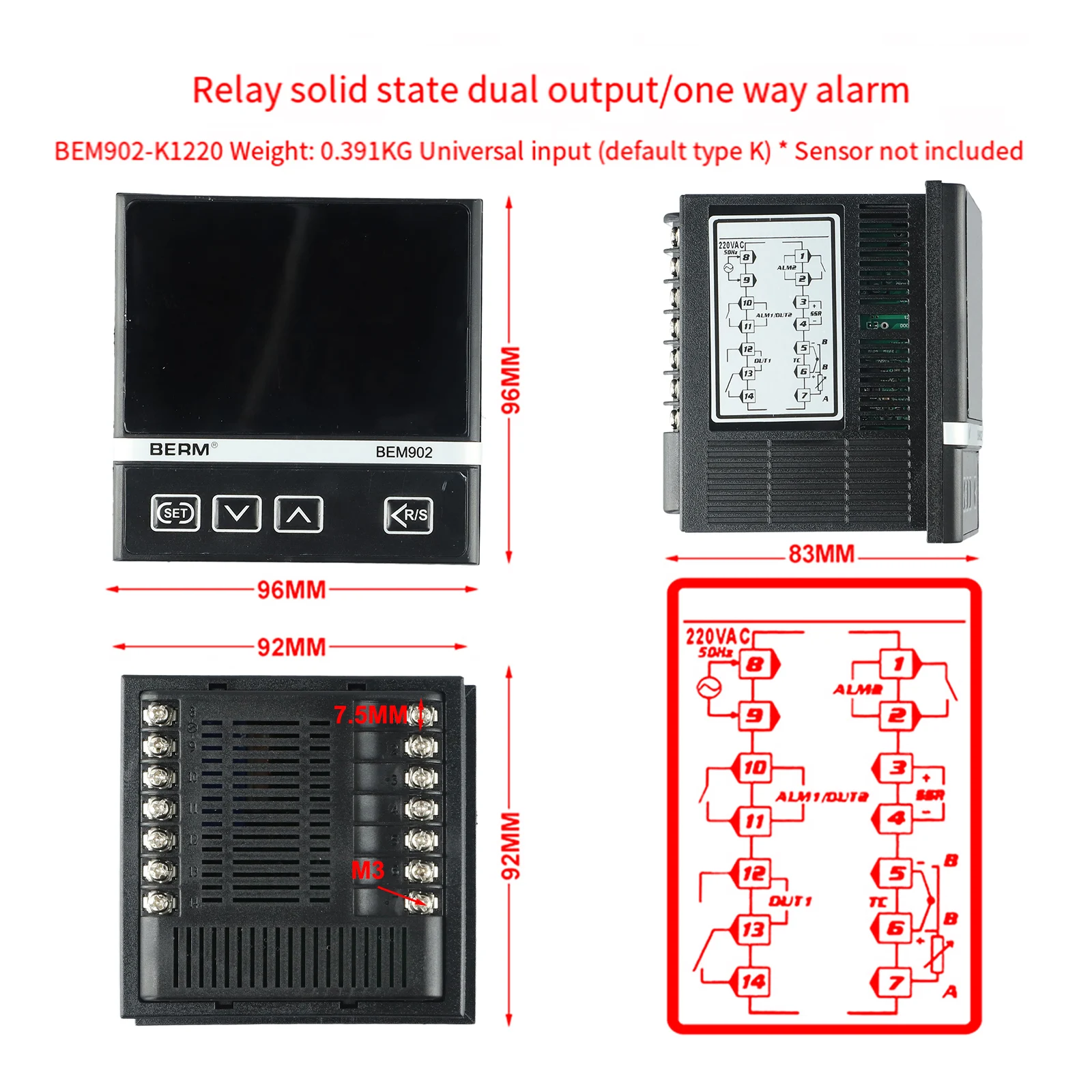 Intelligenter Thermostat bem902 k1220 Relais/SSR Dual-Output-PID-Temperatur regelung 180V-240VAC 50Hz für die chemische Industrie