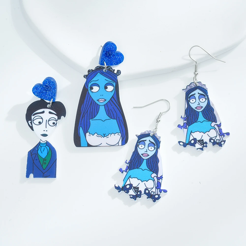 Ghost Bride Creative Acrylic Asymmetric Earrings Halloween Zombie Couple Earrings Jewelry