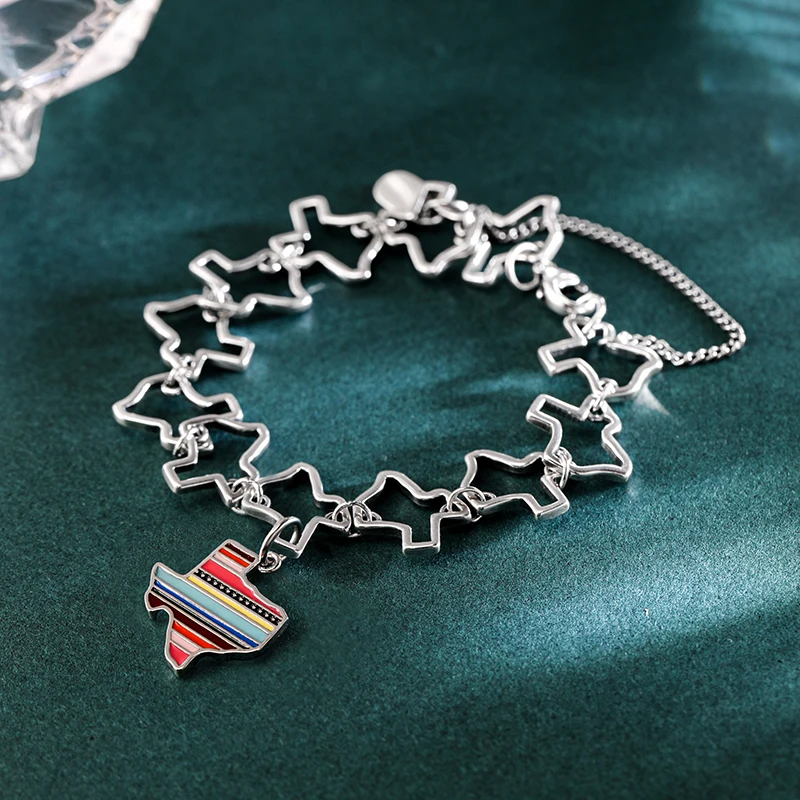 

Genuine 925 sterling silver Texas Charm Bracelet paired with "Enamel Texas" color pendant