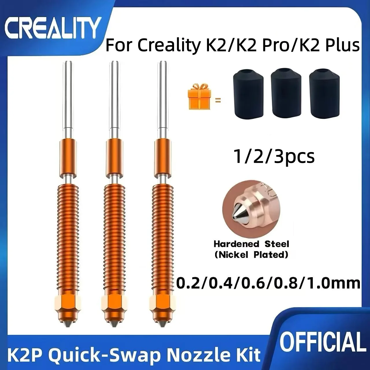 Creality K2/K2 Pro/K2Plus Nozzle Quick-Swap Nozzle Kit  Hardened Steel All-metal Desig  with0.2/0.4/0.6/0.8/1.0mm for 3D Printer