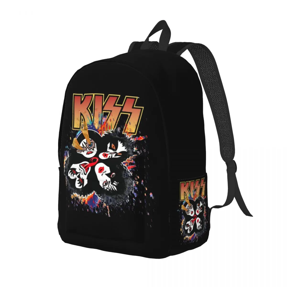 KISS The Band Rock And Roll Over Splash Backpack for Men Women Fashion Student Hiking Daypack Laptop Shoulder Bag with Pocket