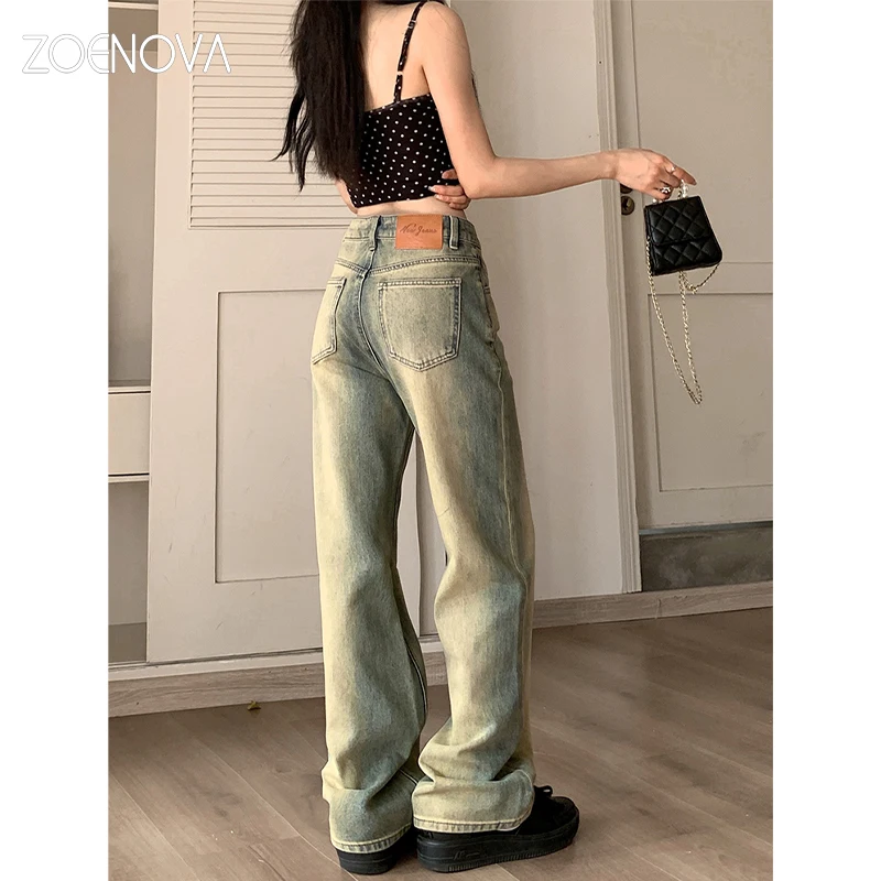 ZOENOVA Summer Fashion New Elegant Women's Jeans Casual High Waist Loose Versatile American Retro Nostalgic Denim Wide Leg Pants