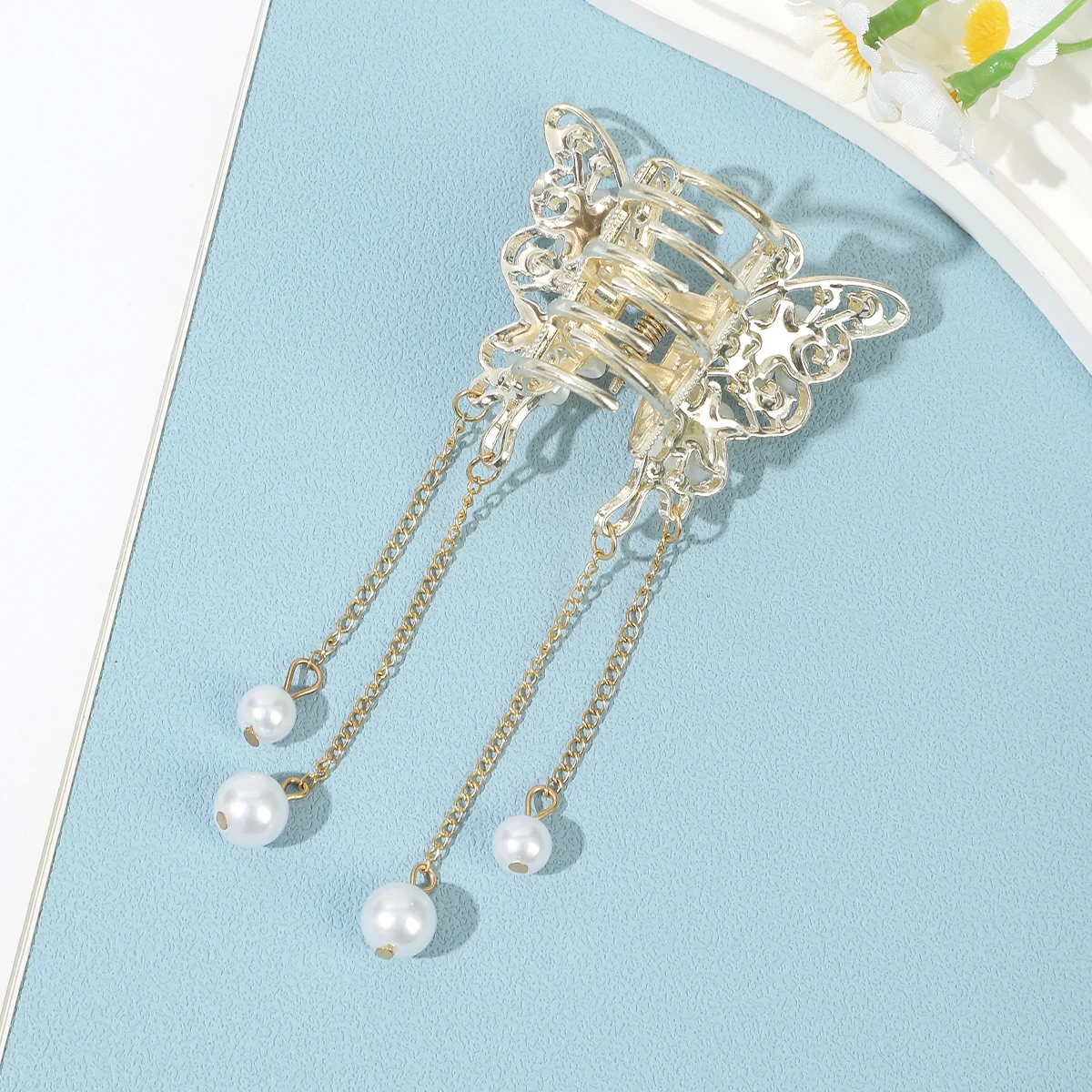 AWAYTR الخرز شرابة حجر الراين فراشة ذيل حصان مشبك شعر كراب إكسسوارات الشعر للنساء مقاطع الشعر دبابيس الشعر فتاة المشابك