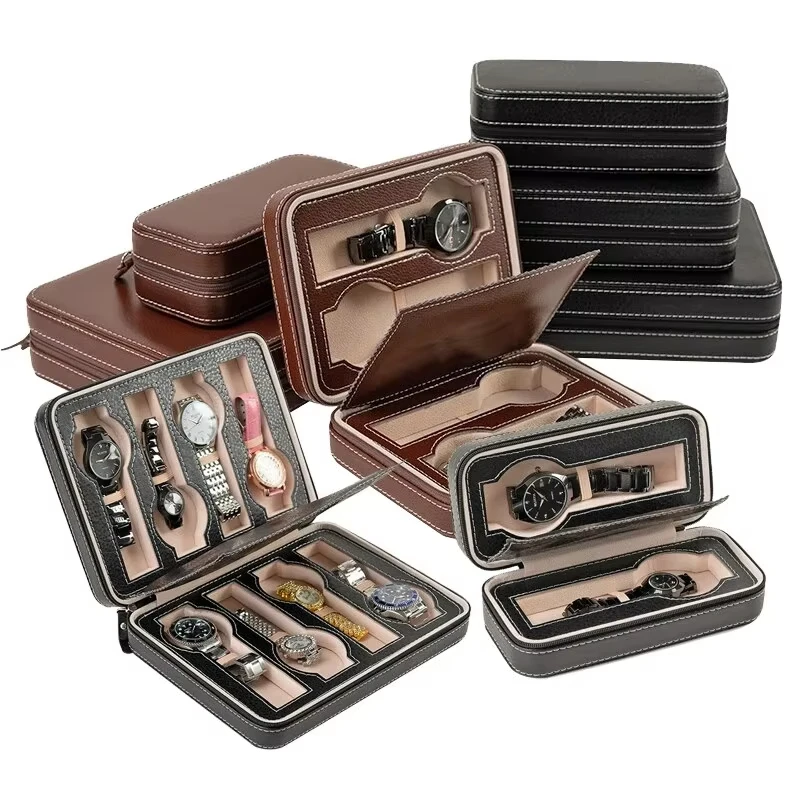 Travel Dustproof Embedded Watch Box With Zipper Portable PU Leather Watch Storage Case Watches Display Organizer Gift Boxes