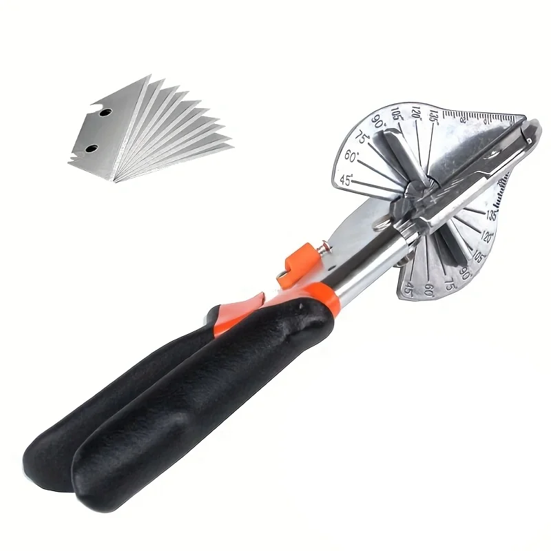 Multi-angle Bevel Scissors, 45-135° Mitre Angle Shear, Wire Duct Siding Cutter with 10 Replacement Blades & Spanner