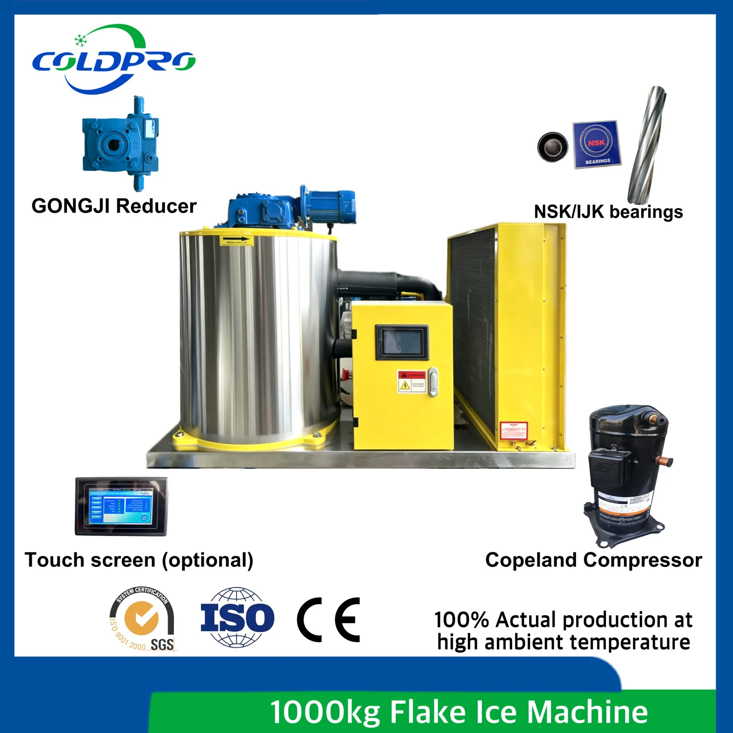 

Long Lifespan Daily Output 1000kg 1ton Ice Flake Maker Machine High Configuration Compressor Engine Pump Stainless Steel Energy