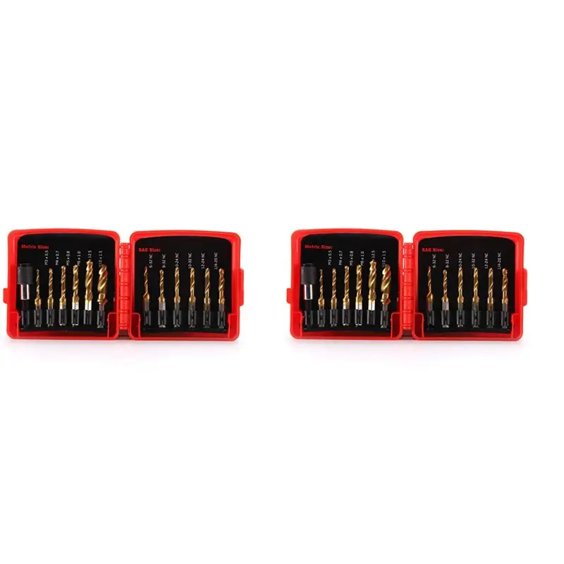 Titanium Combination Drill Tap Bit Set 26PCS SAE And Metric Tap Bits Kit For Screw Thread Drilling Tapping Deburring